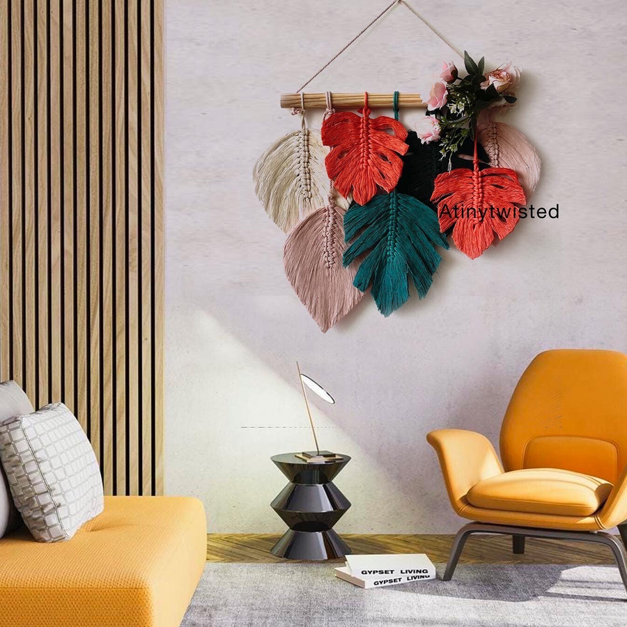 Monstera leaf wallhanging With Flowers