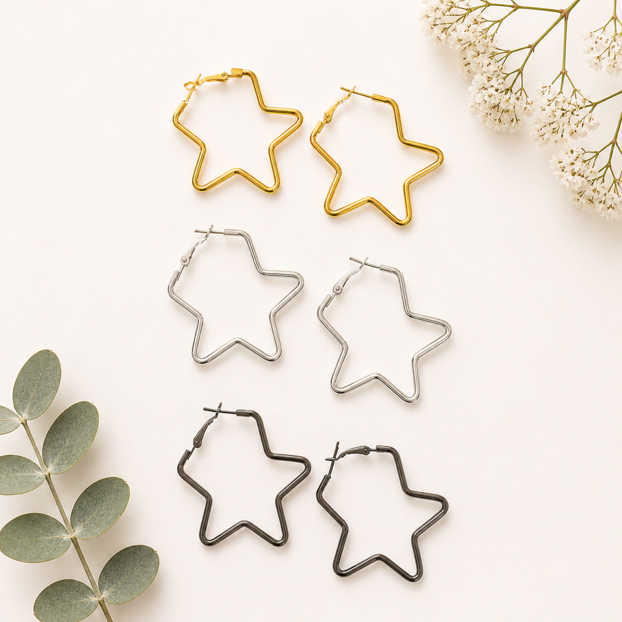 Star Bali Earrings- 3 Pairs