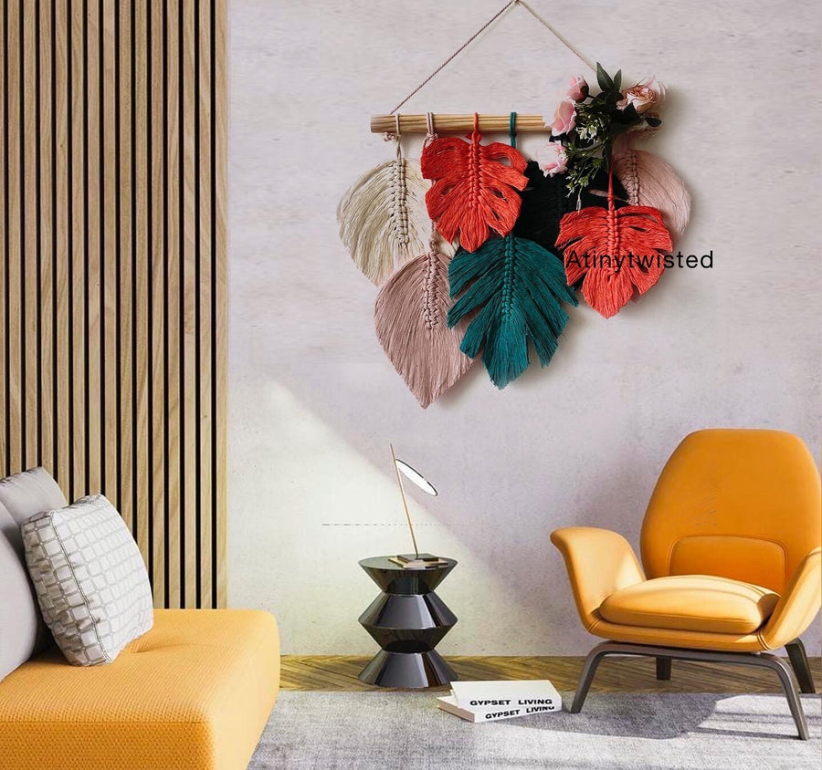 Monstera leaf wallhanging With Flowers