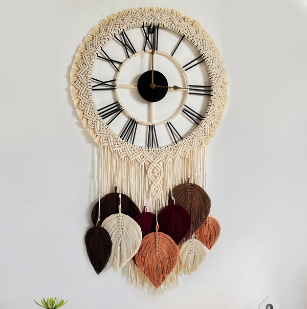 Macrame metal roman numeral clock