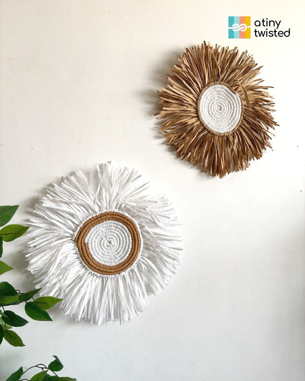 Dual Layer Raffia Macramé Flower Wall Plate (Set of 2)