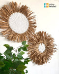 White Doily-Inspired Raffia Macramé Frame (Set of 2)