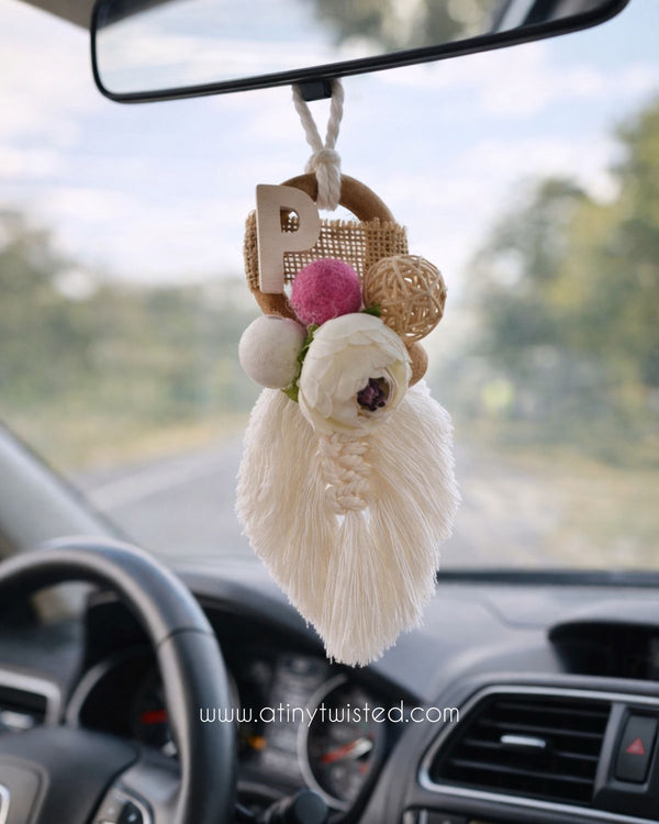 macrame car plant hanger Macrame Car Charms -Initial Name Letter car hanging – AtinyTwisted