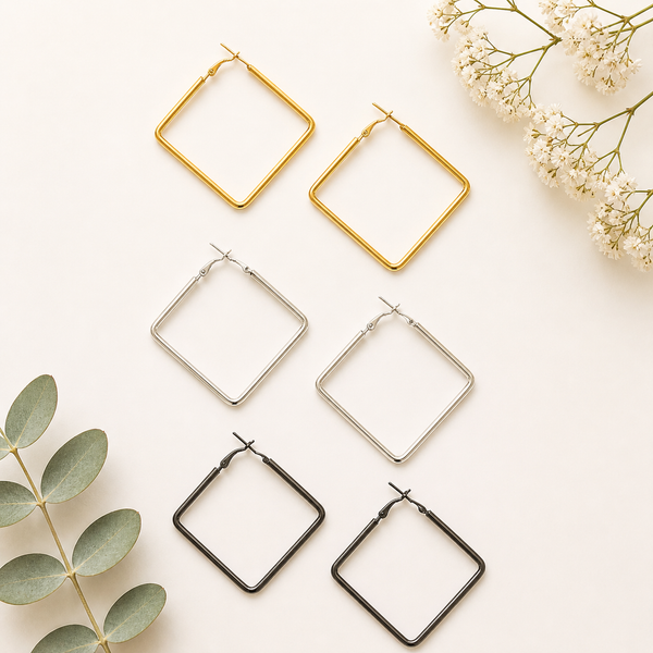 Square Bali Earrings- 3 Pairs